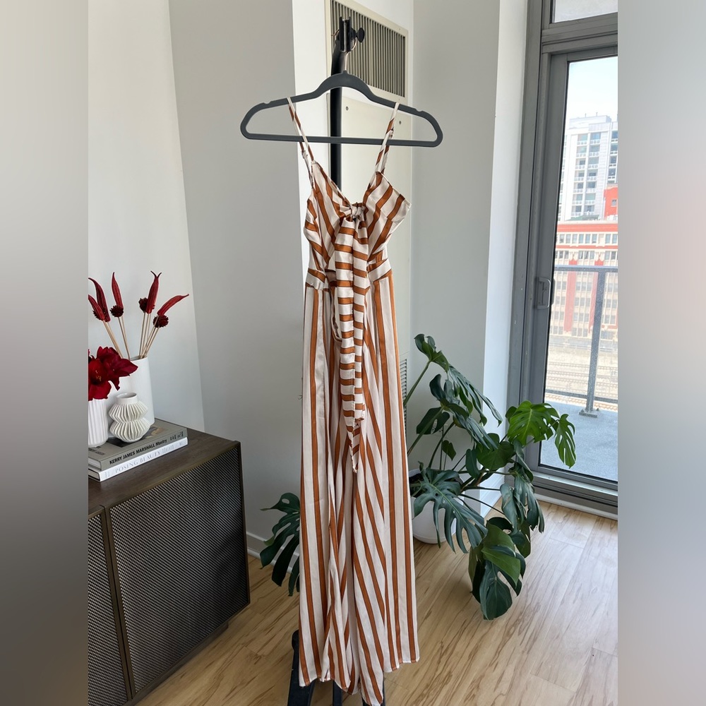 Boohoo Stripe Satin Jumpsuit